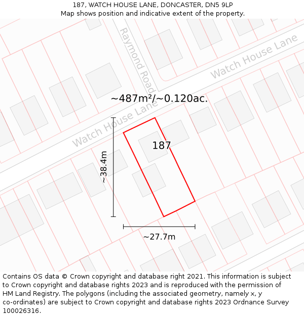 187, WATCH HOUSE LANE, DONCASTER, DN5 9LP: Plot and title map