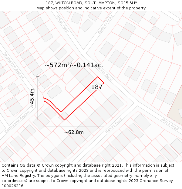 187, WILTON ROAD, SOUTHAMPTON, SO15 5HY: Plot and title map