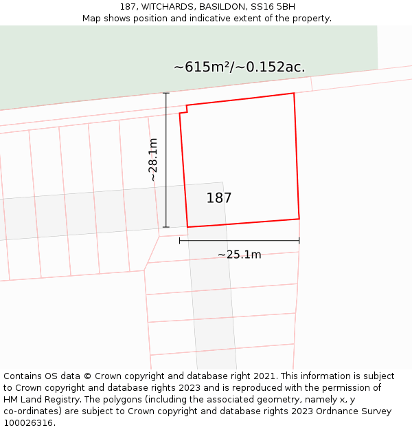 187, WITCHARDS, BASILDON, SS16 5BH: Plot and title map
