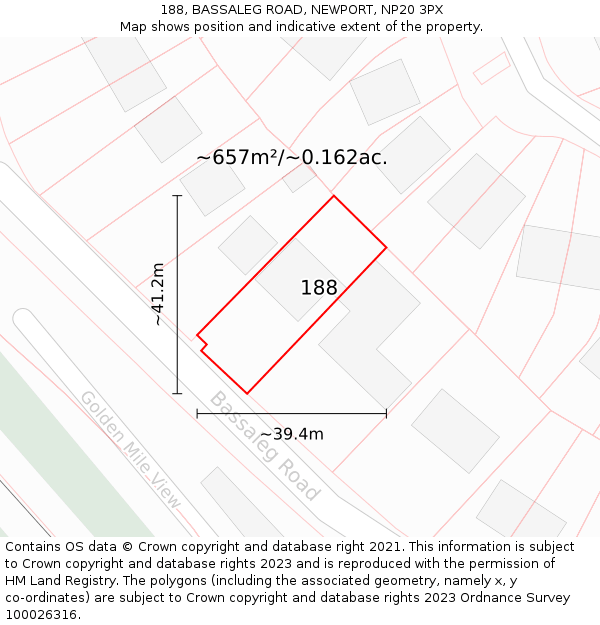 188, BASSALEG ROAD, NEWPORT, NP20 3PX: Plot and title map
