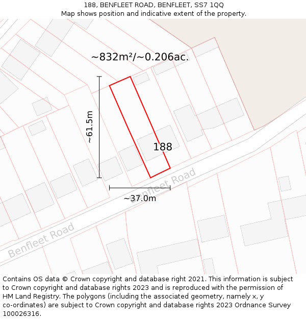 188, BENFLEET ROAD, BENFLEET, SS7 1QQ: Plot and title map