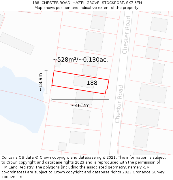 188, CHESTER ROAD, HAZEL GROVE, STOCKPORT, SK7 6EN: Plot and title map