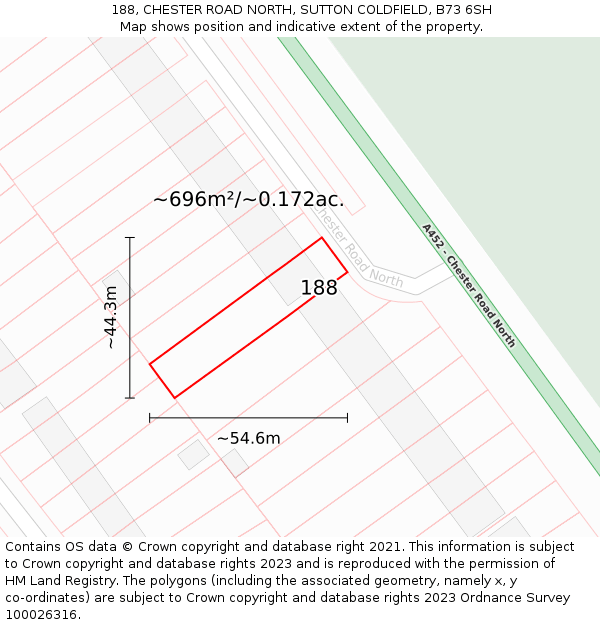 188, CHESTER ROAD NORTH, SUTTON COLDFIELD, B73 6SH: Plot and title map