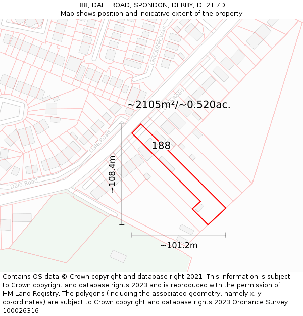 188, DALE ROAD, SPONDON, DERBY, DE21 7DL: Plot and title map