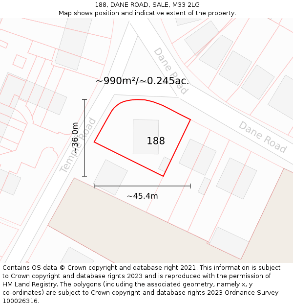 188, DANE ROAD, SALE, M33 2LG: Plot and title map