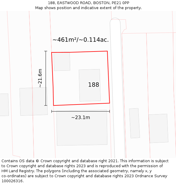 188, EASTWOOD ROAD, BOSTON, PE21 0PP: Plot and title map