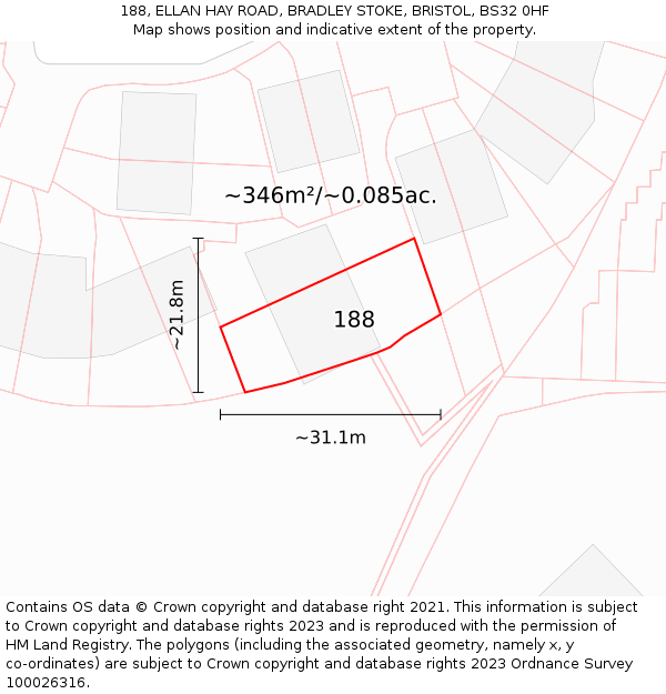 188, ELLAN HAY ROAD, BRADLEY STOKE, BRISTOL, BS32 0HF: Plot and title map