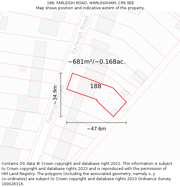 188, FARLEIGH ROAD, WARLINGHAM, CR6 9EE: Plot and title map