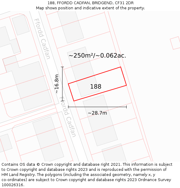188, FFORDD CADFAN, BRIDGEND, CF31 2DR: Plot and title map