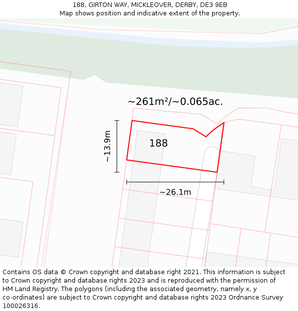 188, GIRTON WAY, MICKLEOVER, DERBY, DE3 9EB: Plot and title map