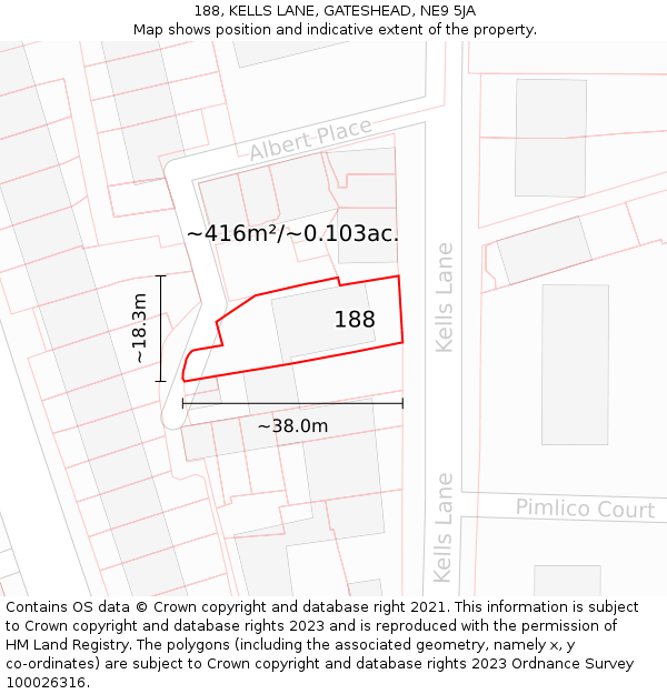 188, KELLS LANE, GATESHEAD, NE9 5JA: Plot and title map