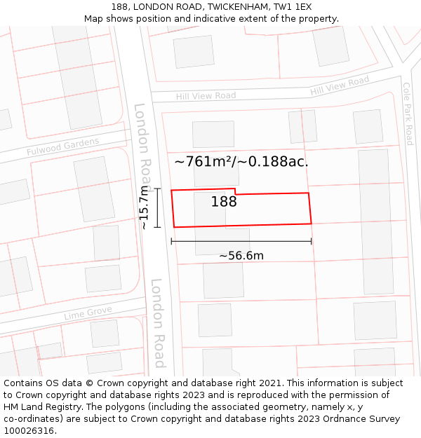 188, LONDON ROAD, TWICKENHAM, TW1 1EX: Plot and title map