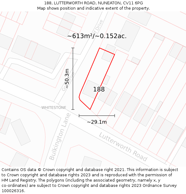 188, LUTTERWORTH ROAD, NUNEATON, CV11 6PG: Plot and title map