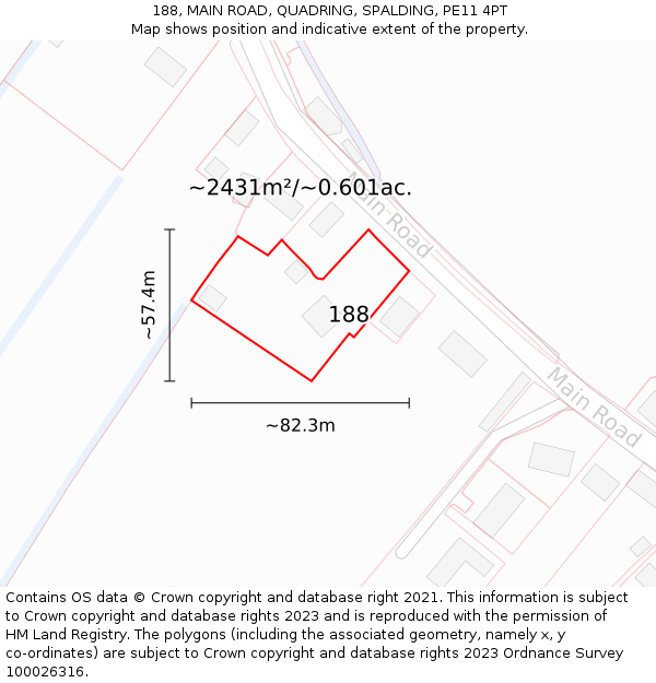 188, MAIN ROAD, QUADRING, SPALDING, PE11 4PT: Plot and title map