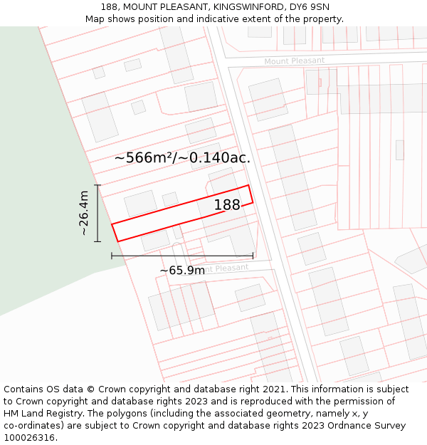 188, MOUNT PLEASANT, KINGSWINFORD, DY6 9SN: Plot and title map