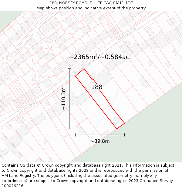 188, NORSEY ROAD, BILLERICAY, CM11 1DB: Plot and title map
