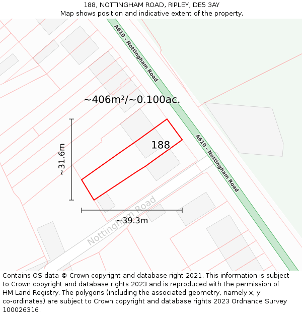 188, NOTTINGHAM ROAD, RIPLEY, DE5 3AY: Plot and title map