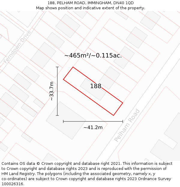 188, PELHAM ROAD, IMMINGHAM, DN40 1QD: Plot and title map