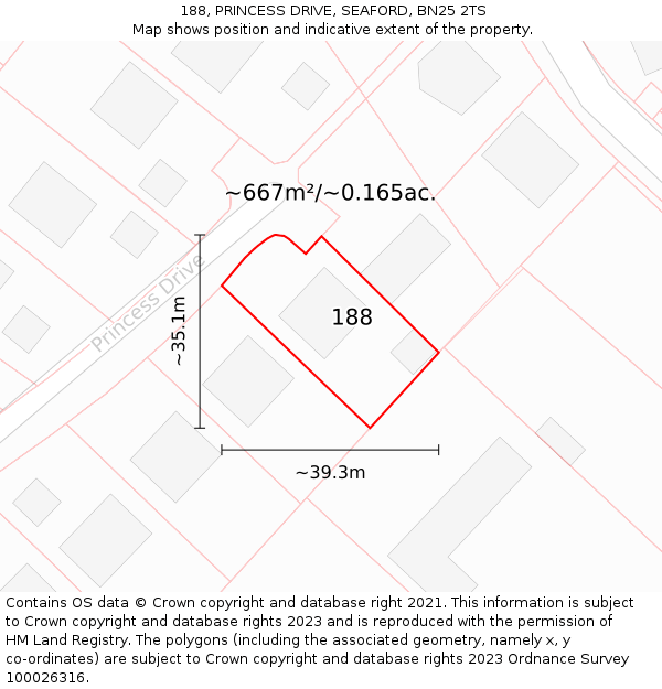 188, PRINCESS DRIVE, SEAFORD, BN25 2TS: Plot and title map