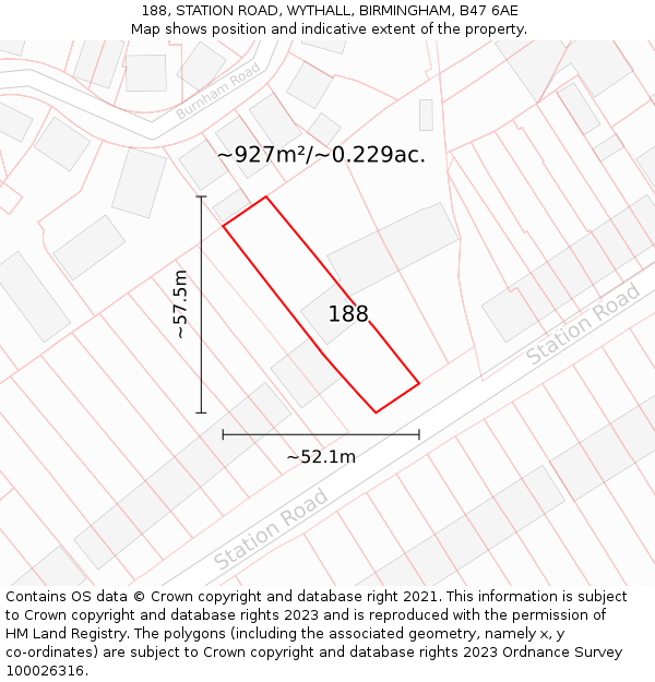 188, STATION ROAD, WYTHALL, BIRMINGHAM, B47 6AE: Plot and title map