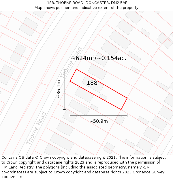 188, THORNE ROAD, DONCASTER, DN2 5AF: Plot and title map