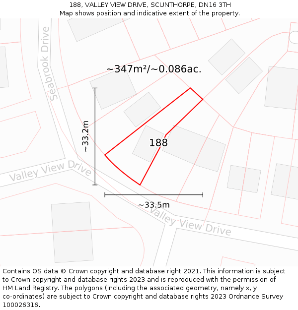 188, VALLEY VIEW DRIVE, SCUNTHORPE, DN16 3TH: Plot and title map