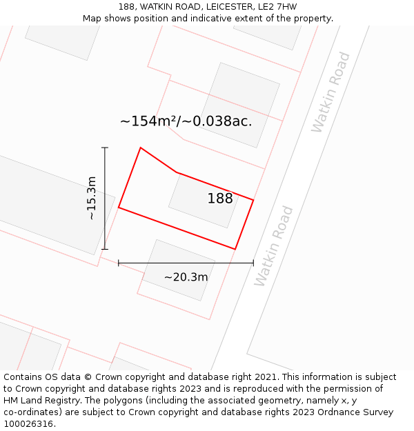 188, WATKIN ROAD, LEICESTER, LE2 7HW: Plot and title map