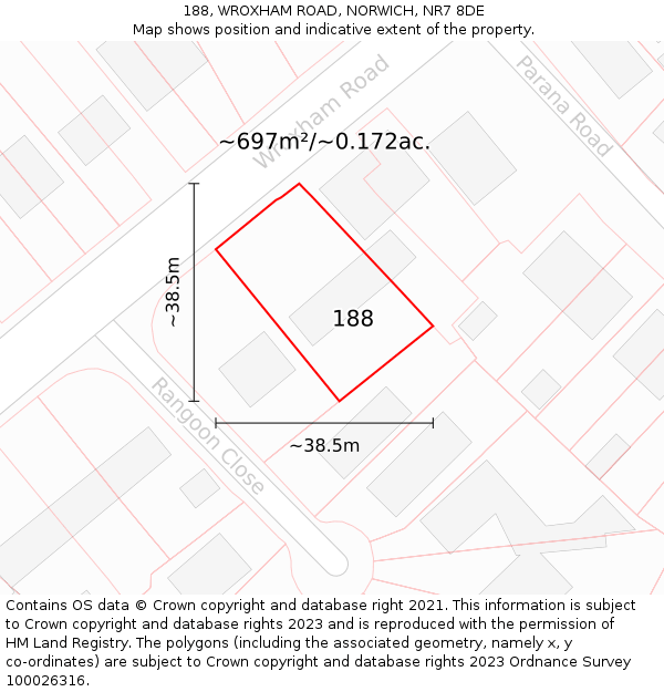 188, WROXHAM ROAD, NORWICH, NR7 8DE: Plot and title map