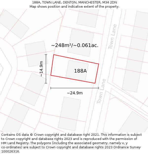 188A, TOWN LANE, DENTON, MANCHESTER, M34 2DN: Plot and title map