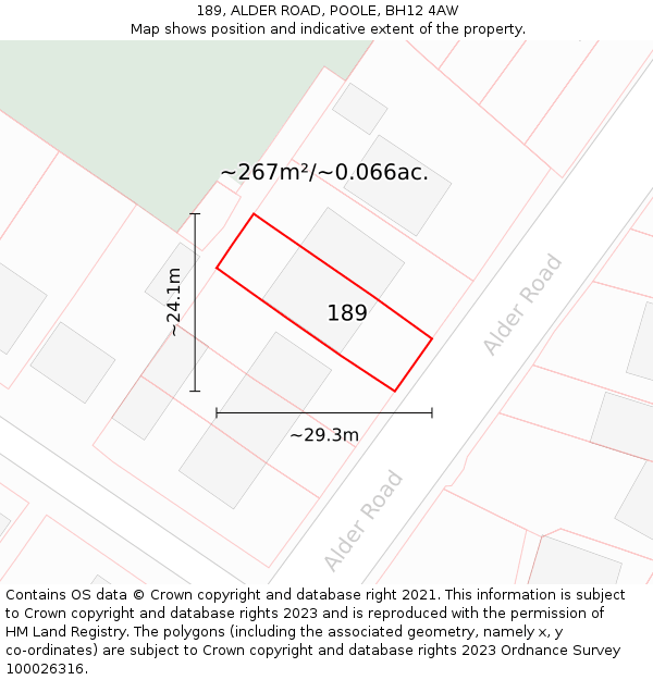 189, ALDER ROAD, POOLE, BH12 4AW: Plot and title map