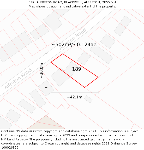189, ALFRETON ROAD, BLACKWELL, ALFRETON, DE55 5JH: Plot and title map