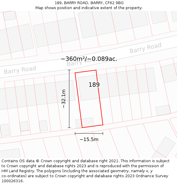189, BARRY ROAD, BARRY, CF62 9BG: Plot and title map