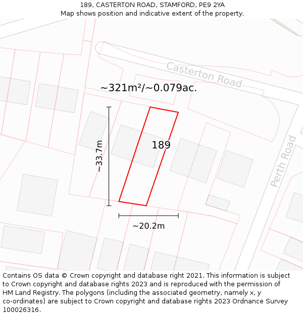 189, CASTERTON ROAD, STAMFORD, PE9 2YA: Plot and title map