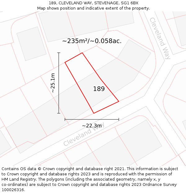 189, CLEVELAND WAY, STEVENAGE, SG1 6BX: Plot and title map