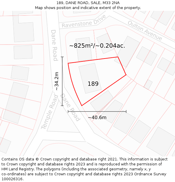 189, DANE ROAD, SALE, M33 2NA: Plot and title map