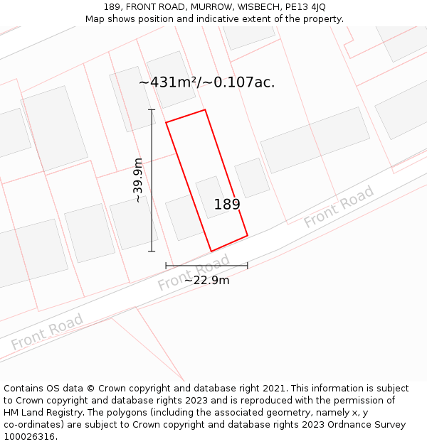 189, FRONT ROAD, MURROW, WISBECH, PE13 4JQ: Plot and title map
