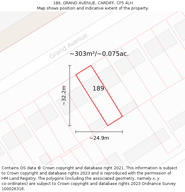 189, GRAND AVENUE, CARDIFF, CF5 4LH: Plot and title map