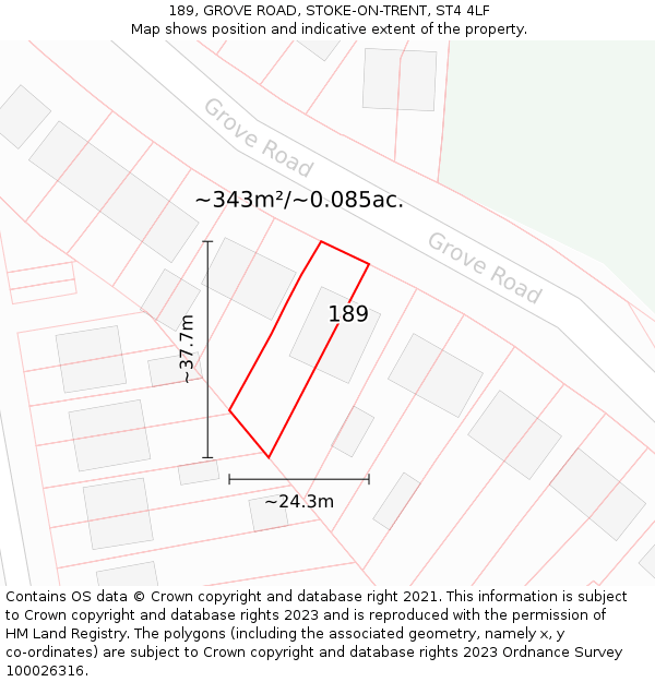 189, GROVE ROAD, STOKE-ON-TRENT, ST4 4LF: Plot and title map