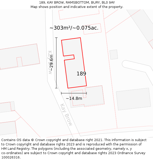 189, KAY BROW, RAMSBOTTOM, BURY, BL0 9AY: Plot and title map