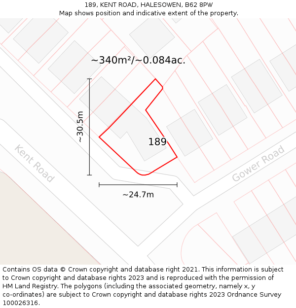 189, KENT ROAD, HALESOWEN, B62 8PW: Plot and title map