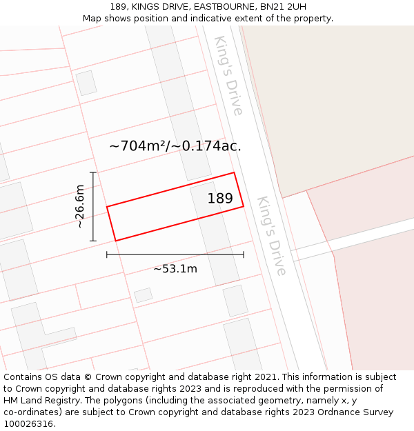 189, KINGS DRIVE, EASTBOURNE, BN21 2UH: Plot and title map