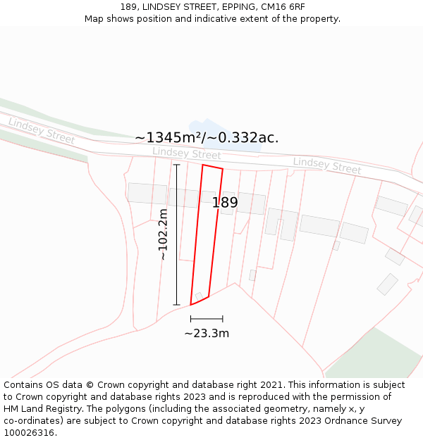 189, LINDSEY STREET, EPPING, CM16 6RF: Plot and title map