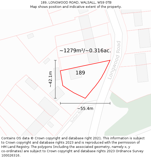 189, LONGWOOD ROAD, WALSALL, WS9 0TB: Plot and title map