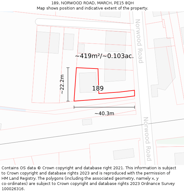 189, NORWOOD ROAD, MARCH, PE15 8QH: Plot and title map