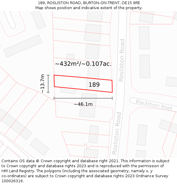 189, ROSLISTON ROAD, BURTON-ON-TRENT, DE15 9RE: Plot and title map