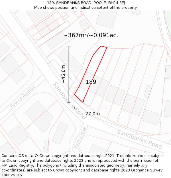 189, SANDBANKS ROAD, POOLE, BH14 8EJ: Plot and title map