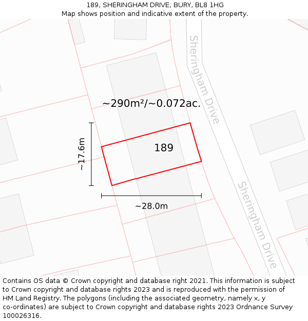 189, SHERINGHAM DRIVE, BURY, BL8 1HG: Plot and title map
