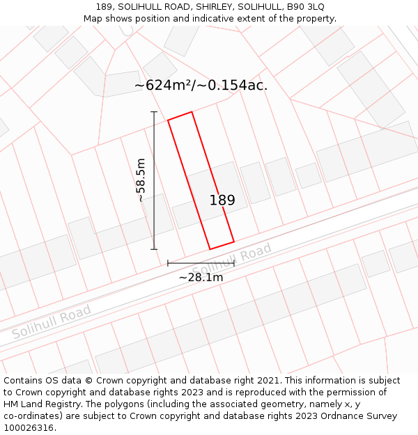 189, SOLIHULL ROAD, SHIRLEY, SOLIHULL, B90 3LQ: Plot and title map