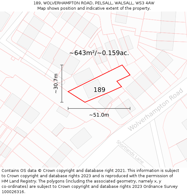189, WOLVERHAMPTON ROAD, PELSALL, WALSALL, WS3 4AW: Plot and title map