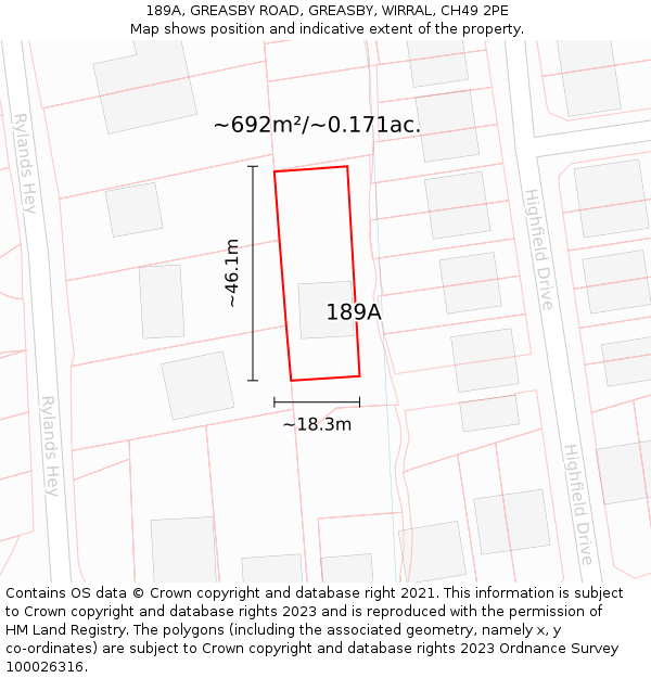 189A, GREASBY ROAD, GREASBY, WIRRAL, CH49 2PE: Plot and title map